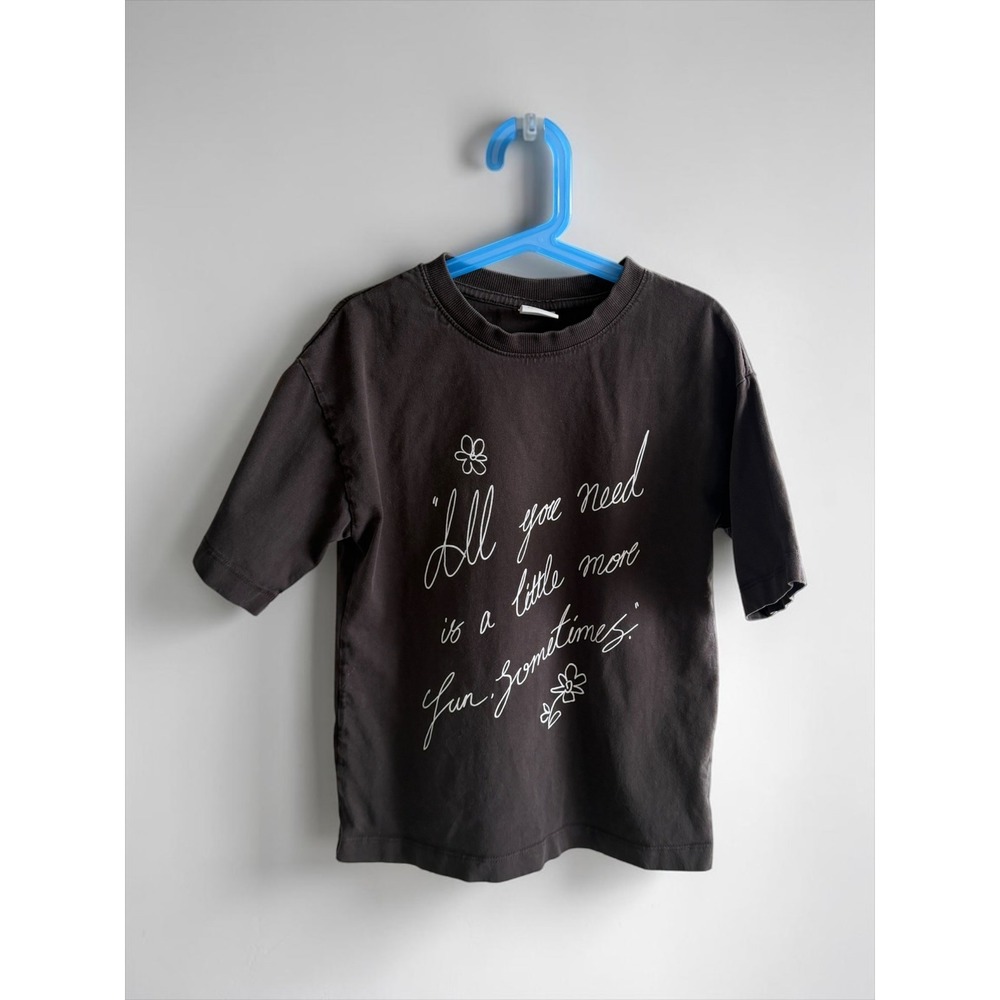 Zara Kids Faded Black Graphic T-Shirt All You Need Is Fun Size 9-10 140cm